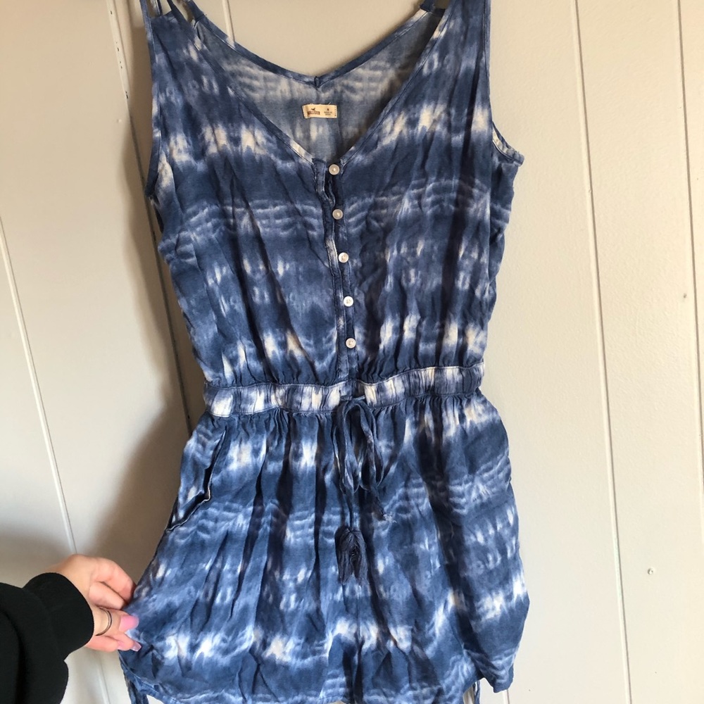 Tie Die blue/ white adjustable romper